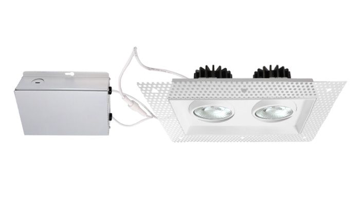 ASD LED Trimless Combo Downlight 2 Heads 3.5inch 30W 120V TRIAC 2700/3000/3500/4000/5000K White ETL

