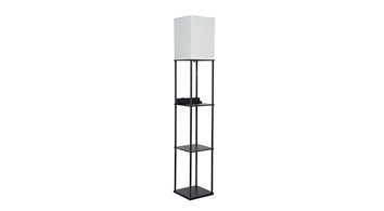 ASD Traditional Floor Lamp with Three Square Shelves and Outlet Box 120V E26 with LED Bulb 9W 3CCT Pull Chain USB-A, Type-C 62inch Black Frame White Shade ETL

