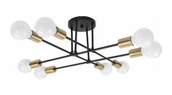 ASD Bulb Ceiling Fixture Attic Lite Series 8xE26 120V Black and Gold ETL
