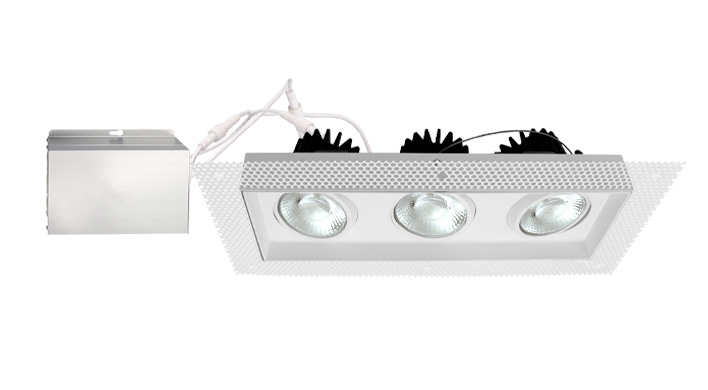 ASD LED Trimless Combo Downlight 3 Heads 3.5inch 45W 120V TRIAC 2700/3000/3500/4000/5000K White ETL
